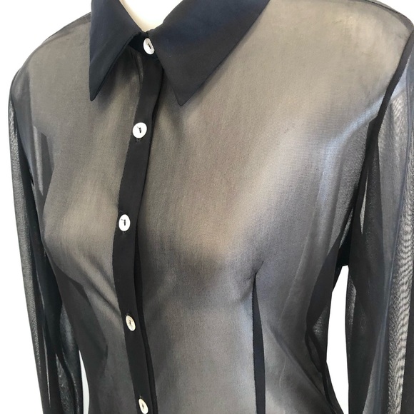 French YUMI MAZAO Sheer Black Poly Long Shirt Dress 2 M - Picture 4 of 7